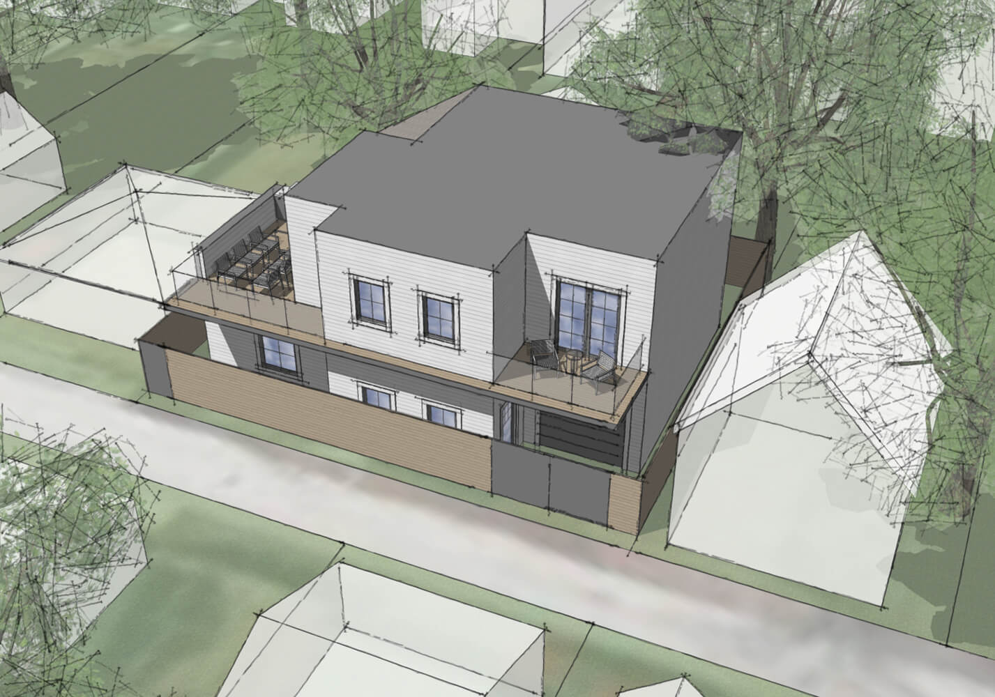Aerial Perspective - Sustainable Residential Addition Toronto
