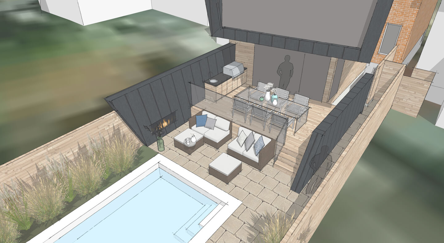 Rear Deck Perspective - Sustainable Residential Addition Toronto